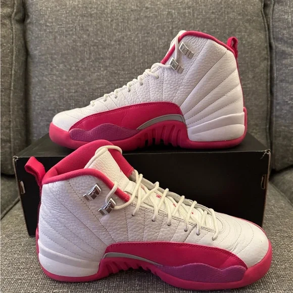 Jordan 12 Kids Sneakers White and Pink